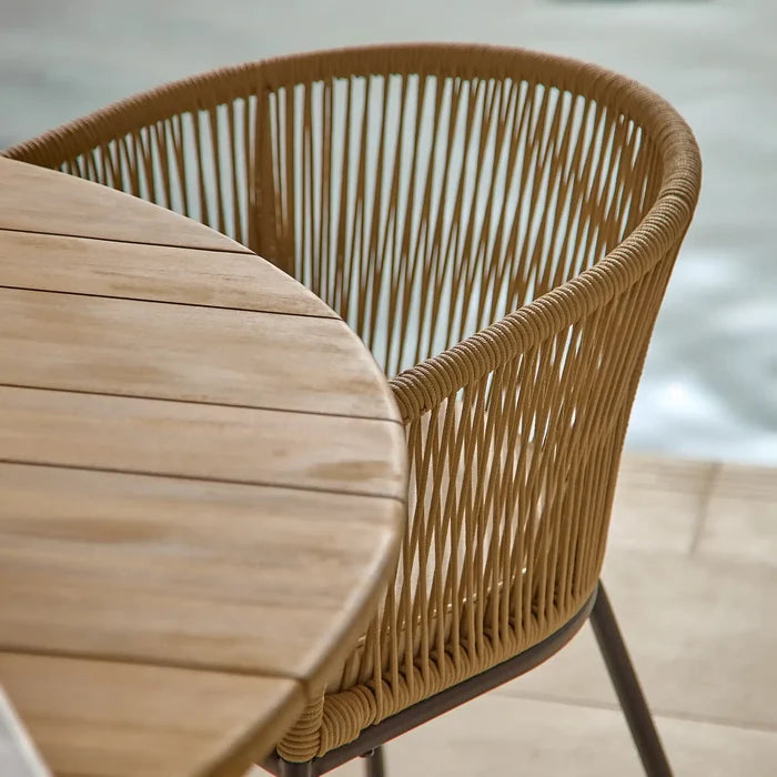 Ezra  Whitewash Round Outdoor Dining Set with Natural Hali Rope Chairs - Laura James