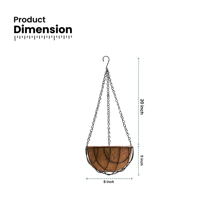 Hanging Coir Basket Planter with Metal Chain & S-Hook (Pack of 3)