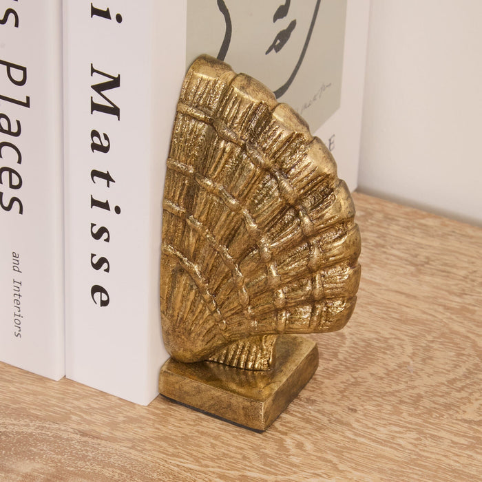 Herne 12cm Metal Shell Bookend - Set of 2 - Gold - Laura James