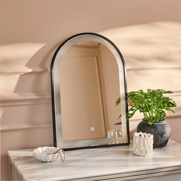 Ingham 65x45cm LED Arch Bathroom Mirror - Black - Laura James