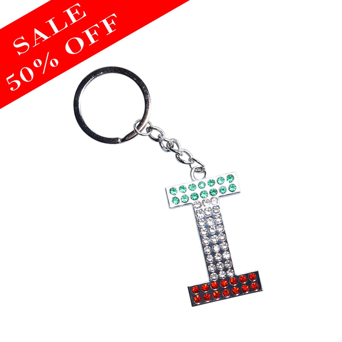 Italian Flag Jeweled Letter "I" Keychain -SALE