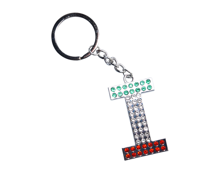 Italian Flag Jeweled Letter "I" Keychain -SALE