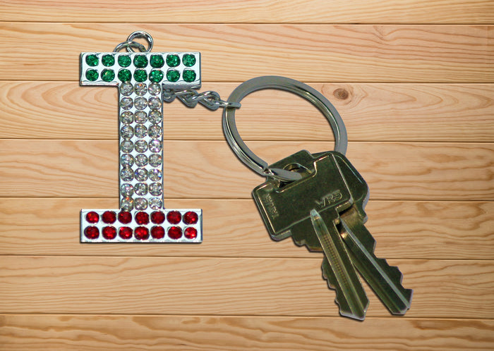 Italian Flag Jeweled Letter "I" Keychain -SALE