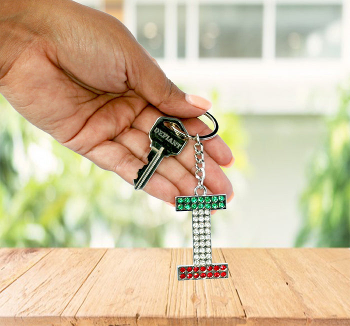 Italian Flag Jeweled Letter "I" Keychain -SALE