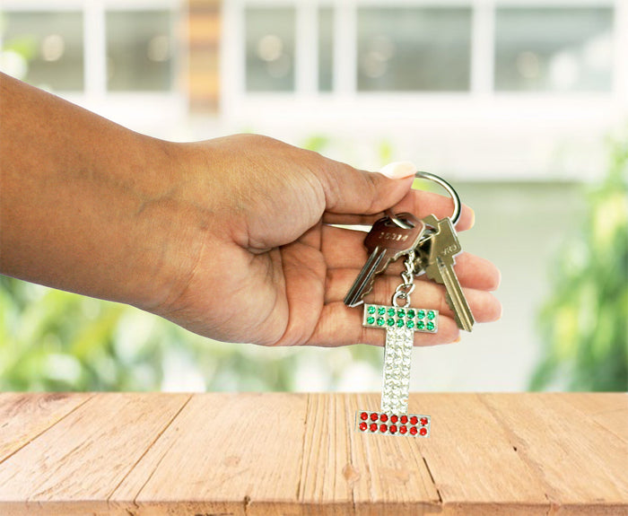 Italian Flag Jeweled Letter "I" Keychain -SALE