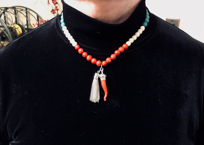 Italy Themed Silver Stone Beaded Necklace (75% OFF)