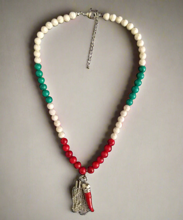 Italy Themed Silver Stone Beaded Necklace (75% OFF)