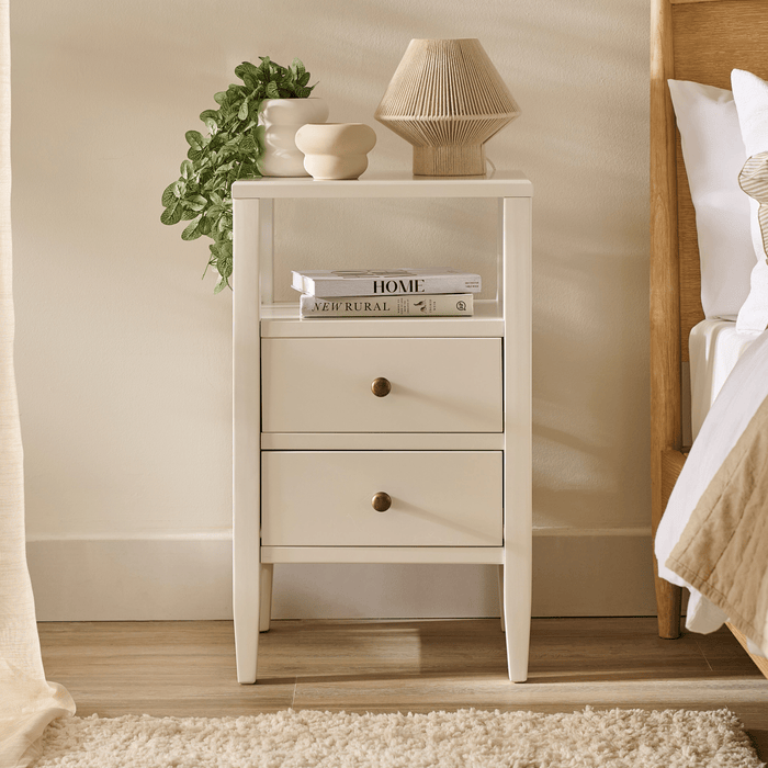 Ivy 2 Drawer Bedside Table - Ivory White