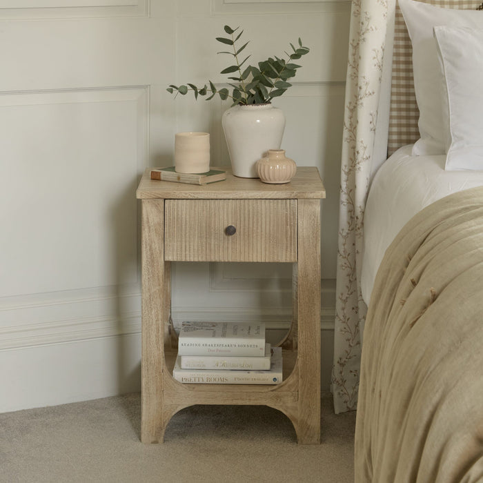 Jade 1 Drawer bedside Table - Chalked Mango Wood - Laura James
