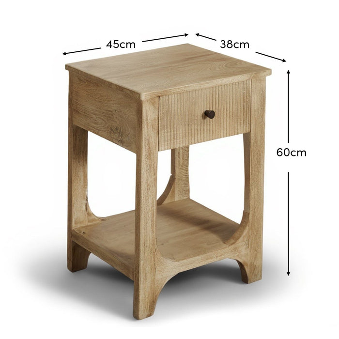 Jade 1 Drawer bedside Table - Chalked Mango Wood - Laura James