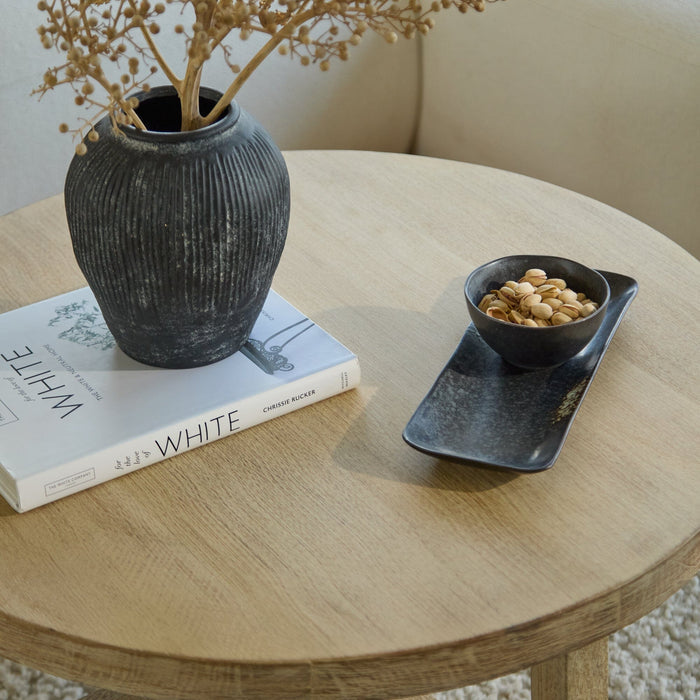 Jade Chalked Mango Wood Round Coffee Table - Laura James