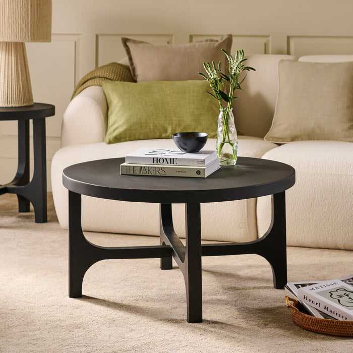 Jade Jet Black Mango Wood Round Coffee Table - Laura James