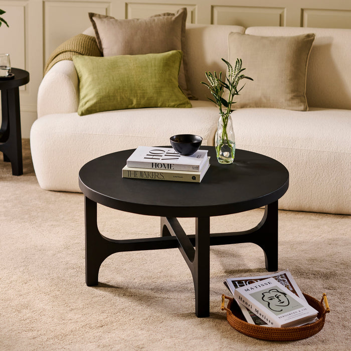 Jade Jet Black Mango Wood Round Coffee Table - Laura James