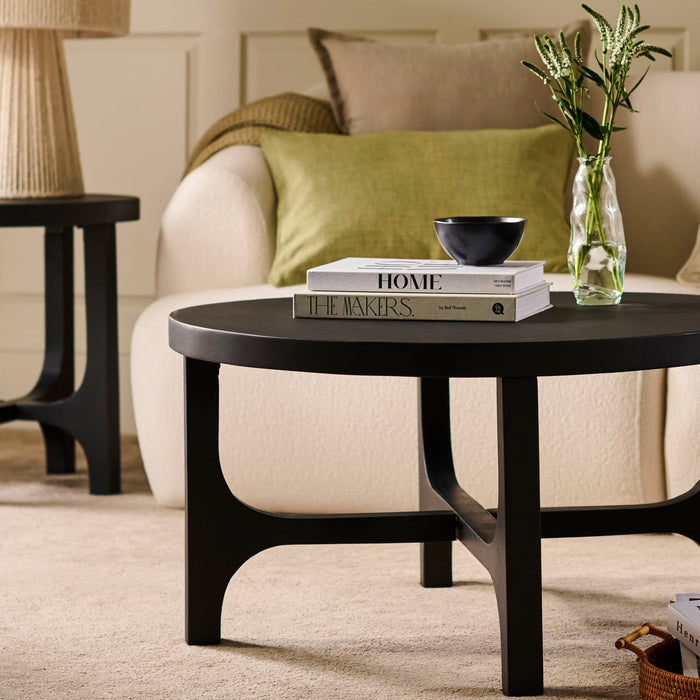 Jade Jet Black Mango Wood Round Coffee Table - Laura James