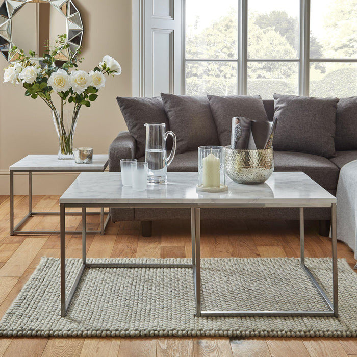 Jay Coffee Table - Marble effect and chrome - Laura James
