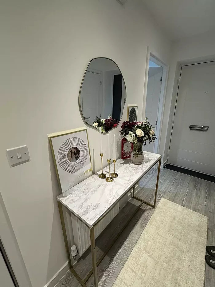 Jay Marble Effect Console Table - Gold Legs - Laura James