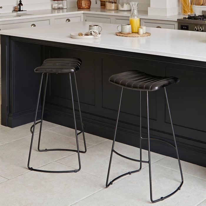 Jayden Black Leather Bar Stool - Set of 2 - Laura James