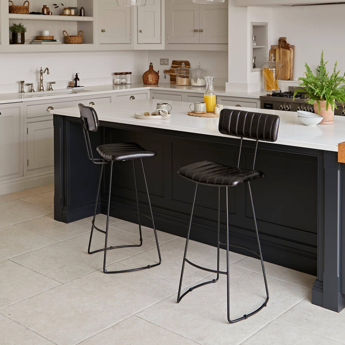 Jayden Black Leather Bar Stool - Set of 2 - Laura James