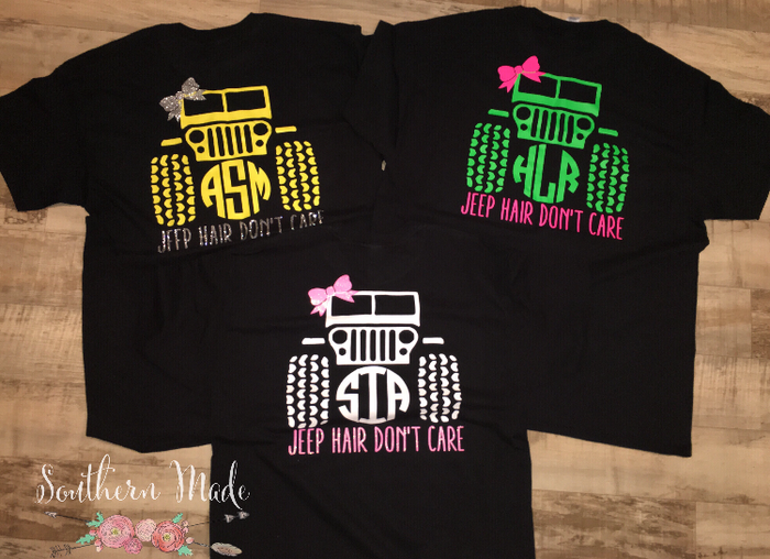 Jeep Hair Don't Care Monogrammed T Shirt - Short or Long Sleeve - Choose all your colors