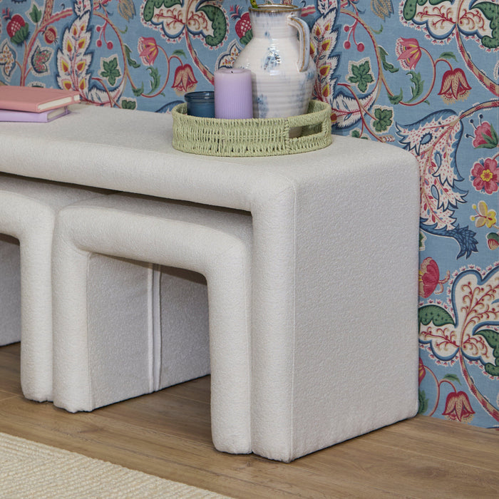 Kamiko Dining Bench - Chalk White Boucle - Laura James