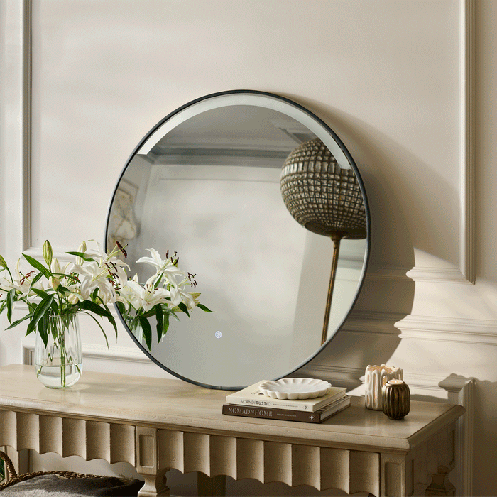 Kimbridge 90cm LED Round Bathroom Mirror - Black - Laura James
