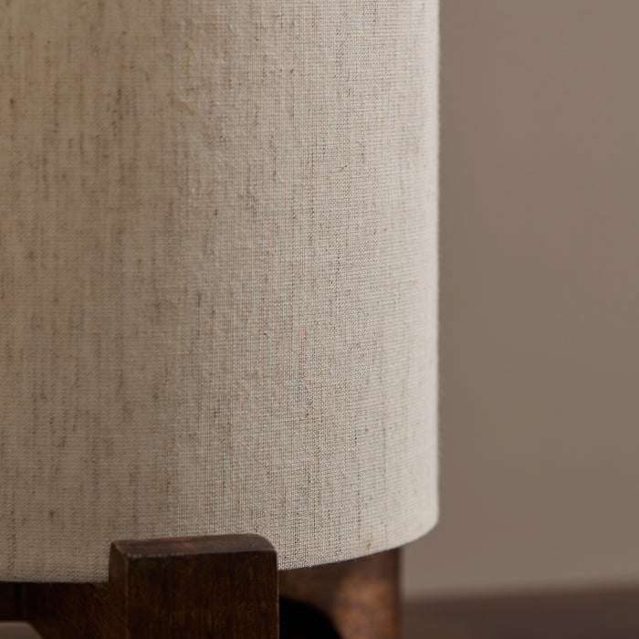 Konduru 30cm Table Lamp - Natural Fabric and Darkened Mango Wood - Laura James