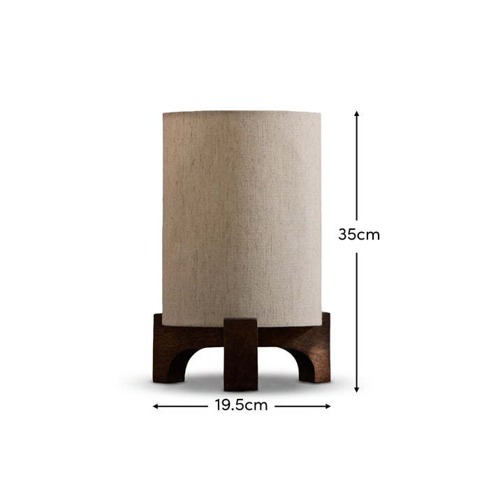 Konduru 30cm Table Lamp - Natural Fabric and Darkened Mango Wood - Laura James