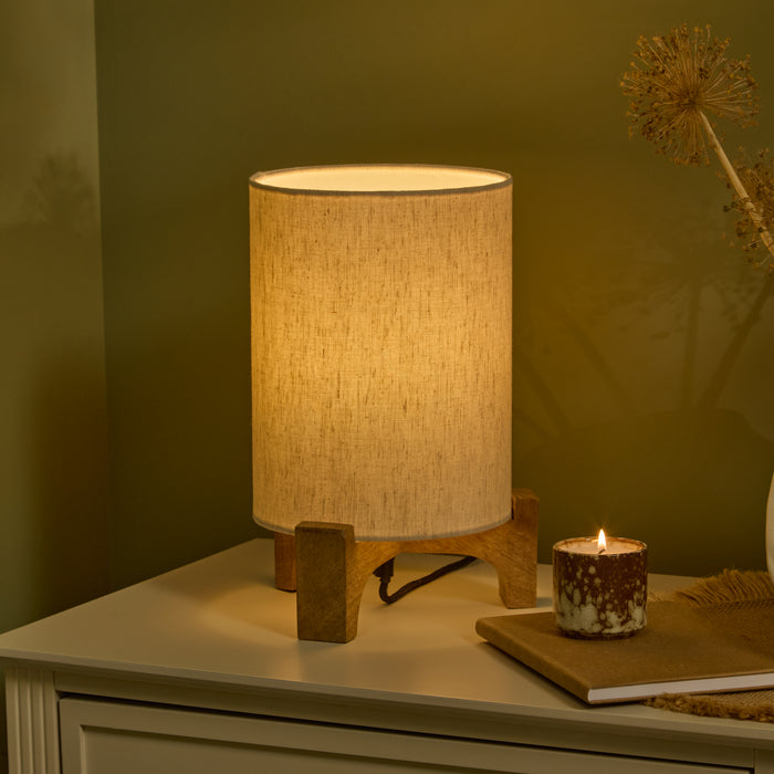 Konduru 30cm Table Lamp - Natural Fabric and Natural Mango Wood - Laura James