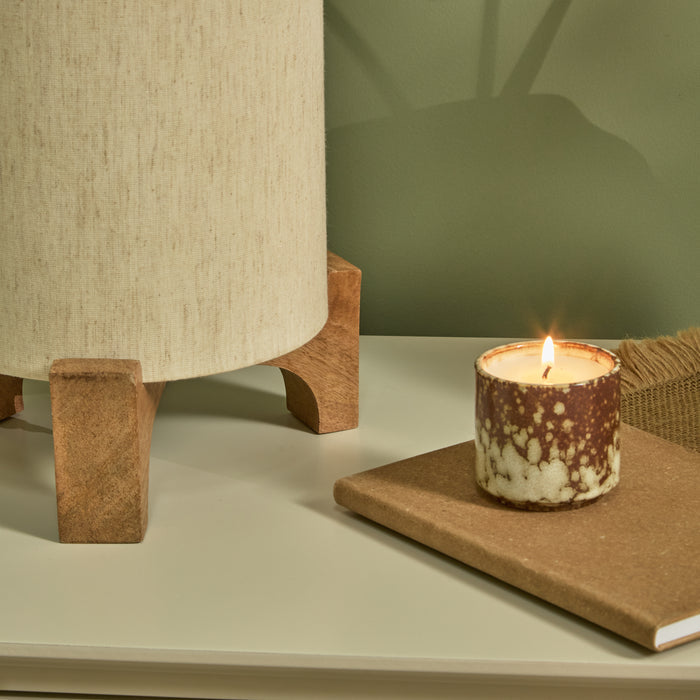 Konduru 30cm Table Lamp - Natural Fabric and Natural Mango Wood - Laura James