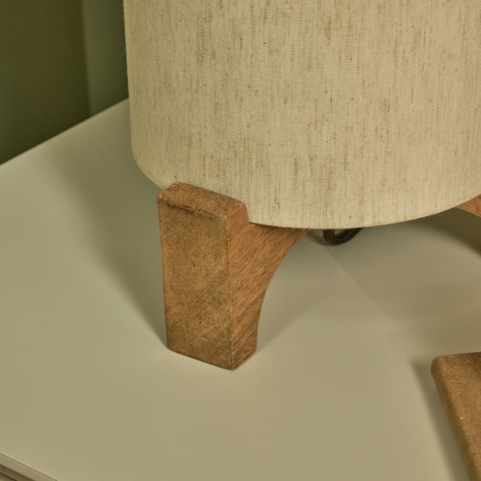 Konduru 30cm Table Lamp - Natural Fabric and Natural Mango Wood - Laura James