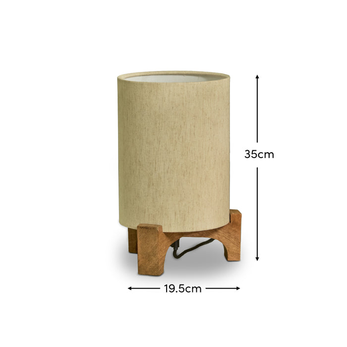 Konduru 30cm Table Lamp - Natural Fabric and Natural Mango Wood - Laura James