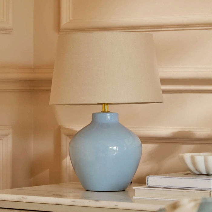 Launton 27cm Ceramic Lamp Base & Coningsby Taupe Cotton Lampshade - 30cm - Laura James