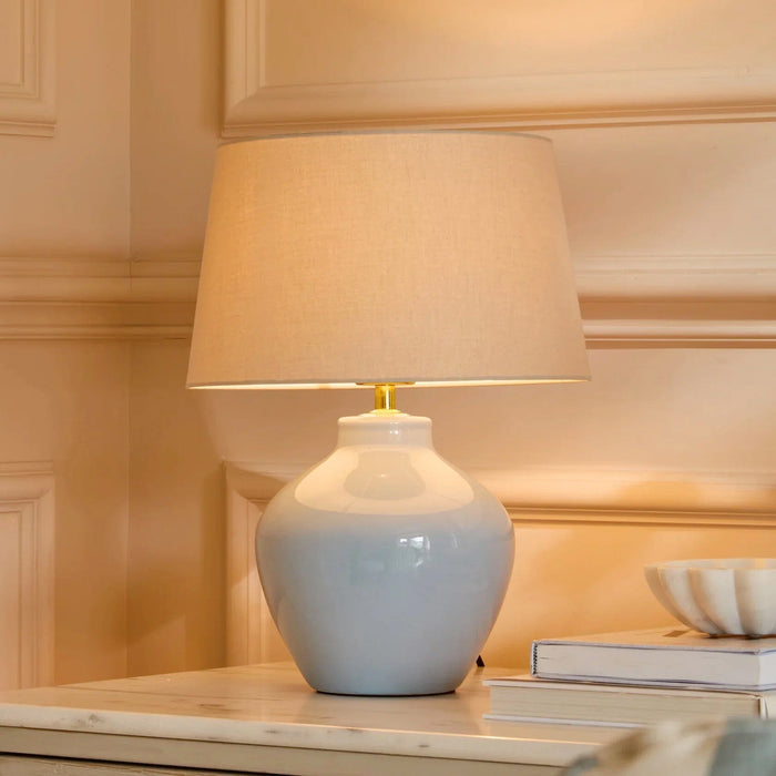 Launton 27cm Ceramic Lamp Base & Coningsby Taupe Cotton Lampshade - 30cm - Laura James