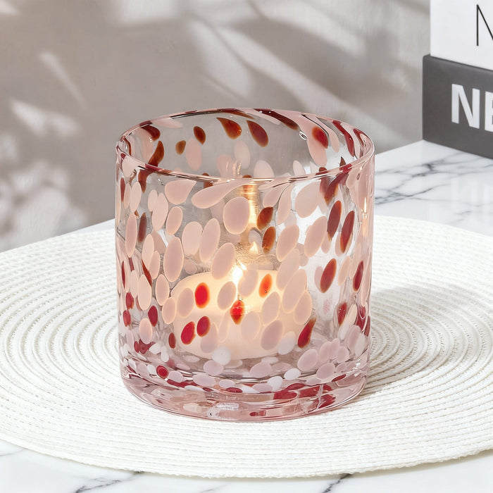 Lazio 10cm Glass Candle Holder - Paprika & Blush Pink Confetti - Laura James