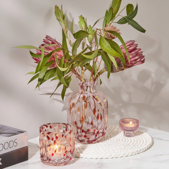 Lazio 10cm Glass Candle Holder - Paprika & Blush Pink Confetti - Laura James