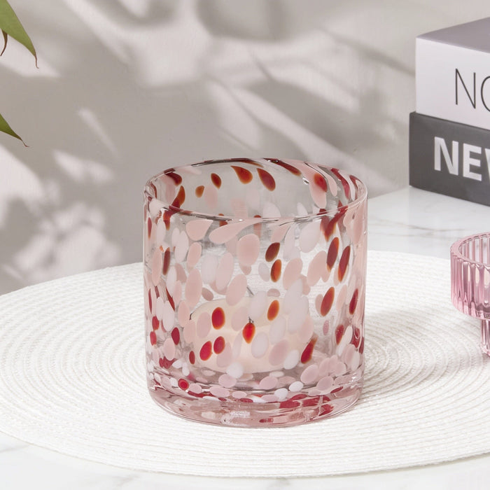 Lazio 10cm Glass Candle Holder - Paprika & Blush Pink Confetti - Laura James