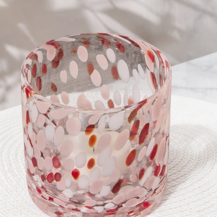 Lazio 10cm Glass Candle Holder - Paprika & Blush Pink Confetti - Laura James