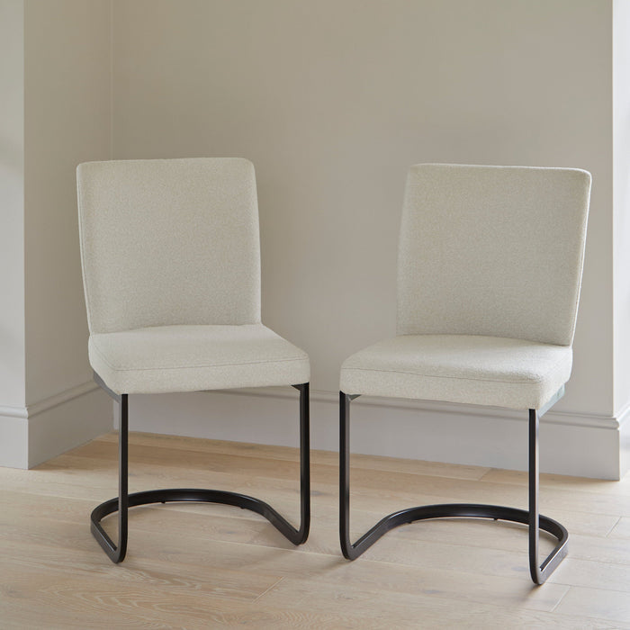 Lola Dining Chairs - Set Of 2 - Light Beige Boucle with Black Legs - Laura James