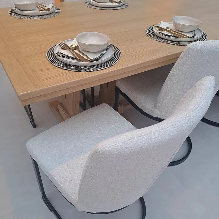 Lola Light Beige Boucle Dining Chairs - Set of 2 - Black Legs - Laura James