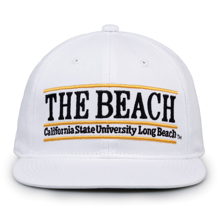 Long Beach Retro Bar snapback hat in white, front view