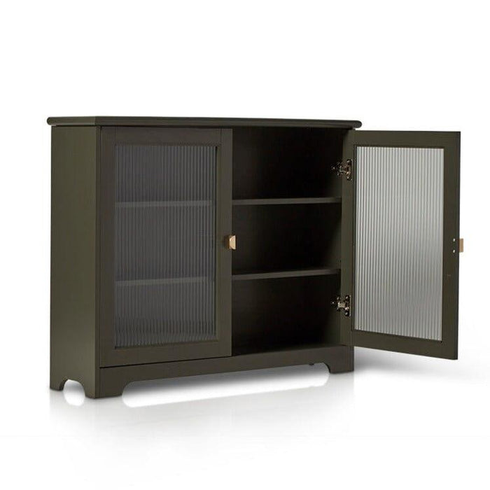 Lua Narrow 2 Door Sideboard in Fir Green with Fluted Glass - Laura James