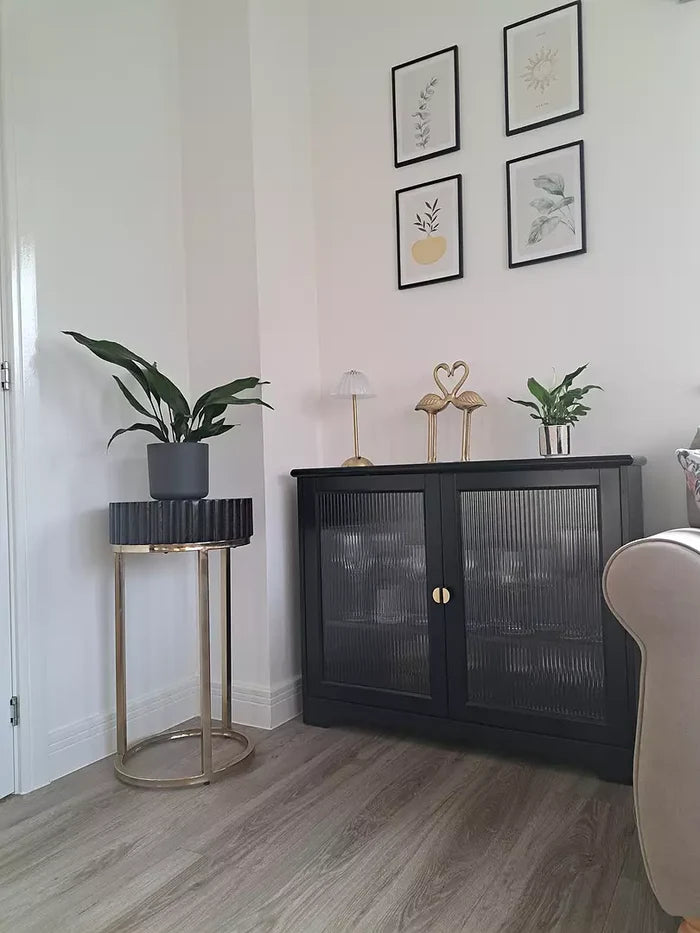 Lua Narrow 2 Door Sideboard in Noir Black with Fluted Glass - Laura James