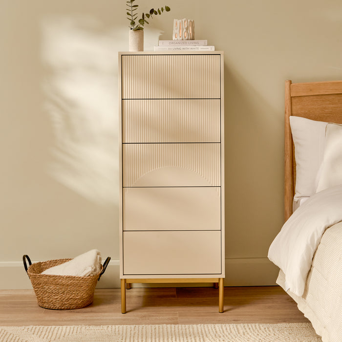 Luella 80cm 5 Drawer Tallboy - Driftwood - Laura James