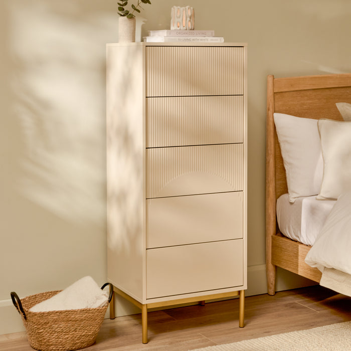 Luella 80cm 5 Drawer Tallboy - Driftwood - Laura James