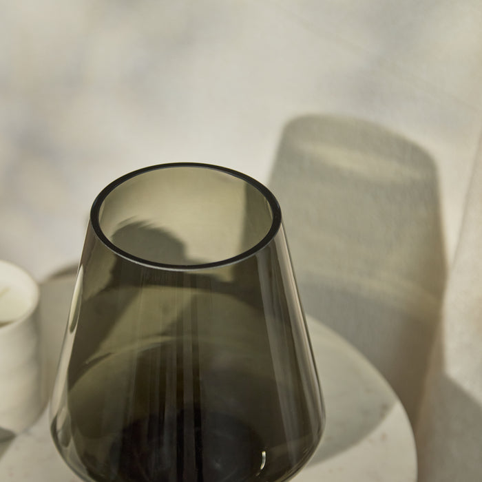 Lugano 22cm Glass Hurricane Vase - Smoke Grey - Laura James