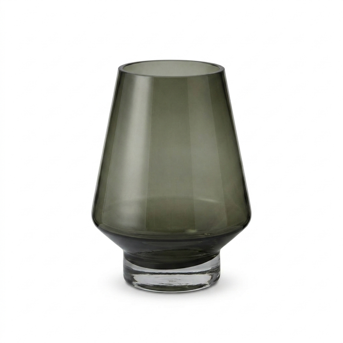 Lugano 22cm Glass Hurricane Vase - Smoke Grey - Laura James
