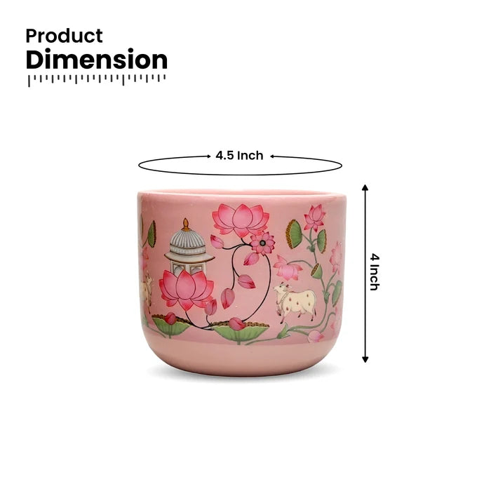 Mahal 3D Print Terracotta Pot in Blush Pink with lotus and Indian heritage artwork by Urban Plant