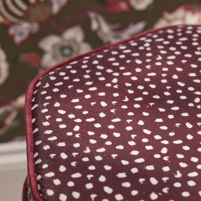 Margot 45cm Hexagon Footstool - Burgundy Spot with Burgundy Velvet Piping - Laura James
