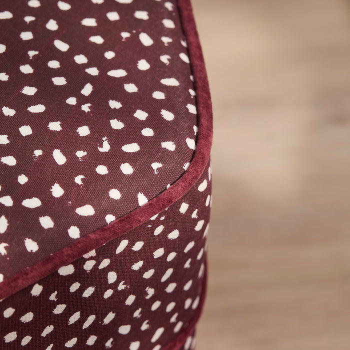 Margot 45cm Hexagon Footstool - Burgundy Spot with Burgundy Velvet Piping - Laura James