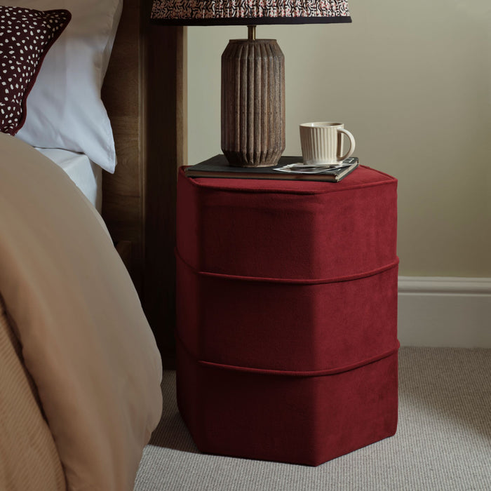 Margot 46cm Hexagon Footstool - Burgundy Velvet - Laura James